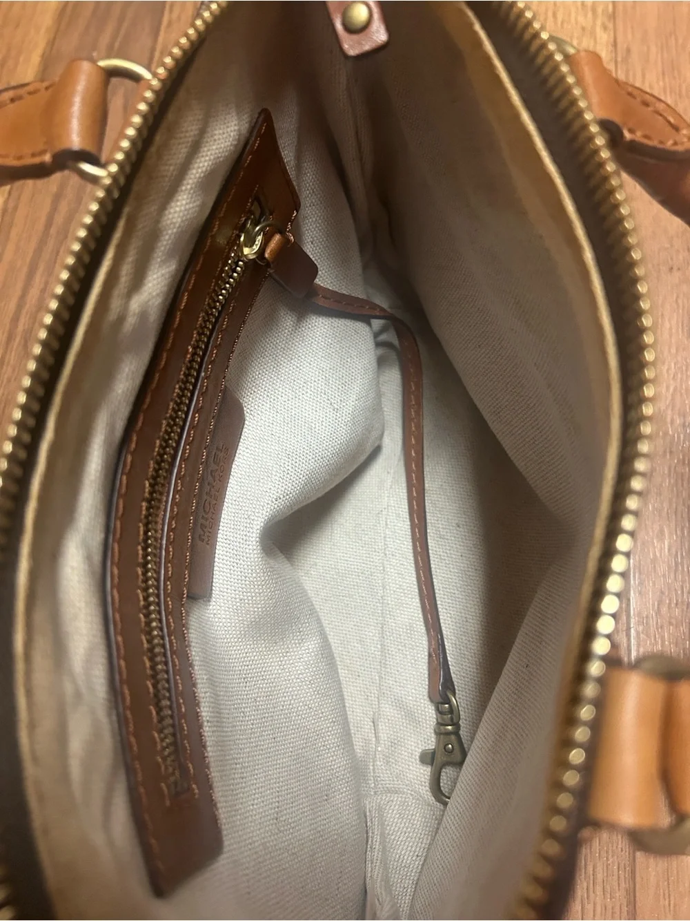 Michael Kors Brown MK Logo Satchel with Tan Handles
